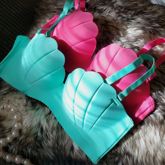 Teal mermaid seashells wireless balconette push-up bra - Picture 2 of 4